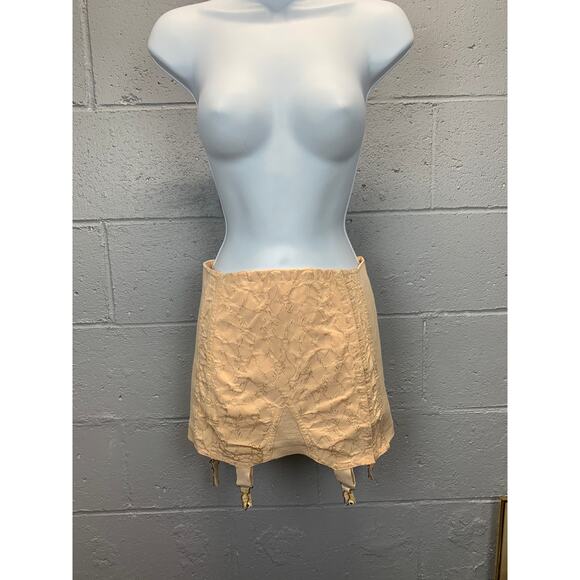 Vtg 50s Boned Embroidered Girdle Skirt Smart Fit SZ 27 Floral Shapewear B5 - Picture 6 of 10